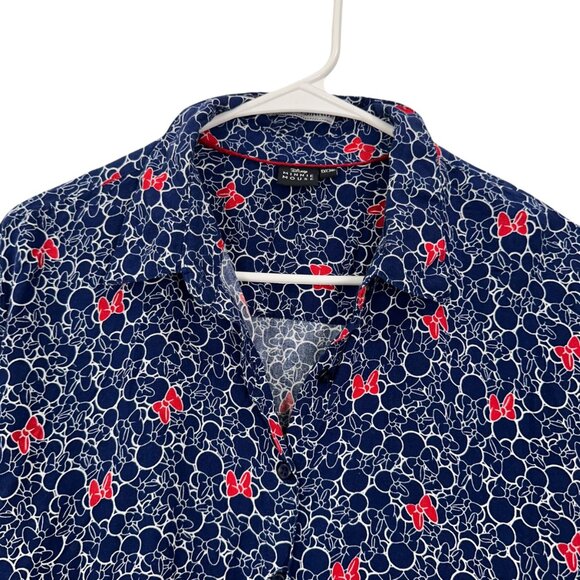 Disney Minnie Mouse Women SZ 1X  Navy Bow Print Shirt Dress 3/4 Sleeve V-Neck - Picture 10 of 15